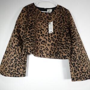 Tuckernuck Women's Medium Leopard Brushed Wool Maxine Top Cropped $198 Pullover